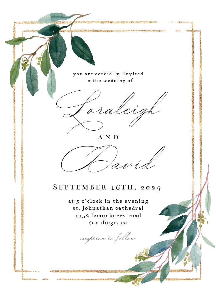 Double frame & leaves - wedding invitation
