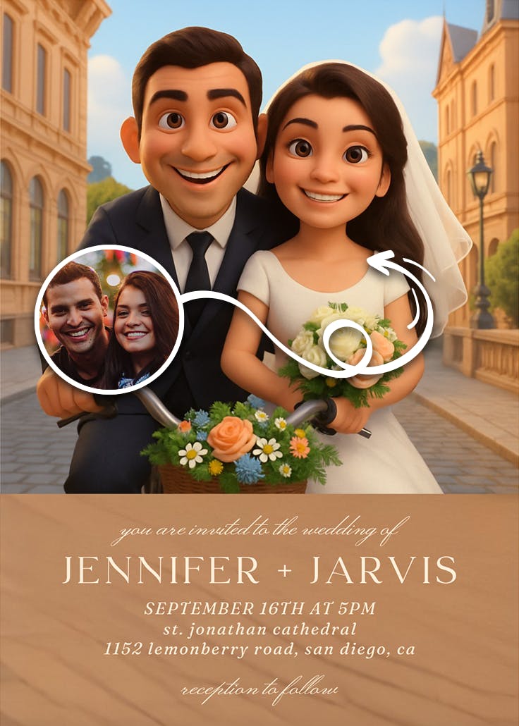 Love in two wheels - wedding invitation