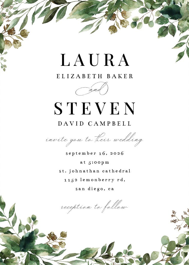 Minimal greenery - wedding invitation
